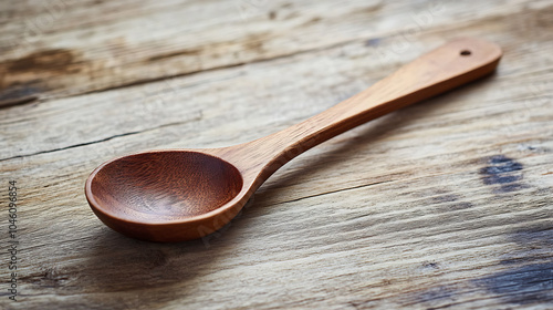 wood spoon isolated on a wooden table