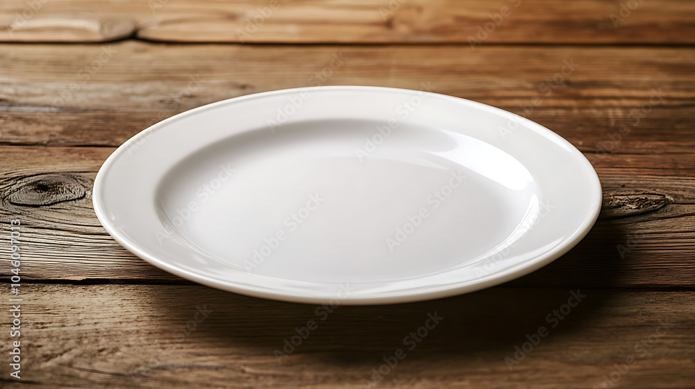 white plate isolated on a wooden table white plate isolated on a wooden table