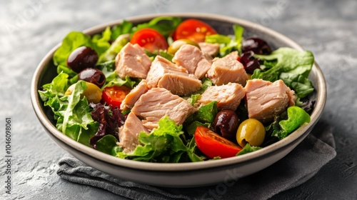 Healthy Tuna Salad with Fresh Vegetables and Greens