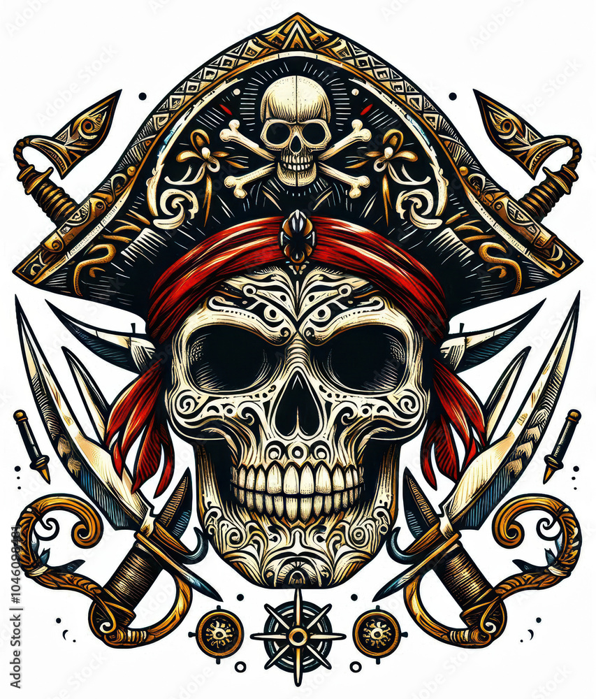 Fototapeta premium TRIBAL TATOO トライバル タトゥ 刺青 和柄 ドクロ 海賊 インディアン