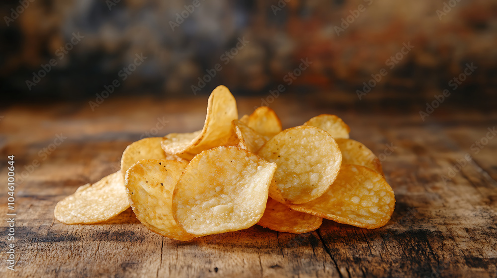 potato chips isolated on a wooden table potato chips isolated on a wooden table