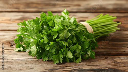 parsley isolated on a wooden table