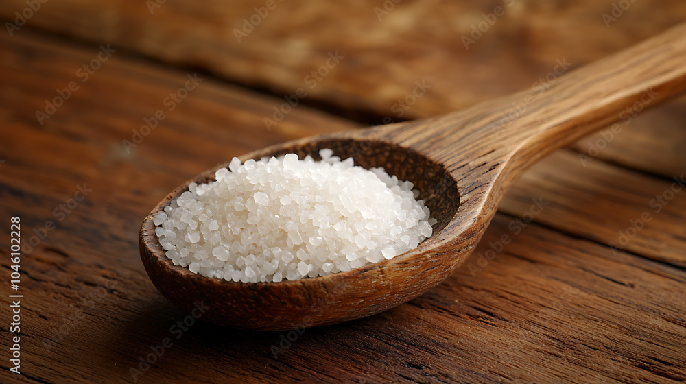 monosodium glutamate in wood spoon isolated on a wooden table monosodium glutamate in wood spoon isolated on a wooden table