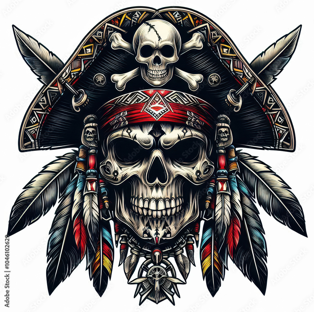 Fototapeta premium TRIBAL TATOO トライバル タトゥ 刺青 和柄 ドクロ 海賊 インディアン