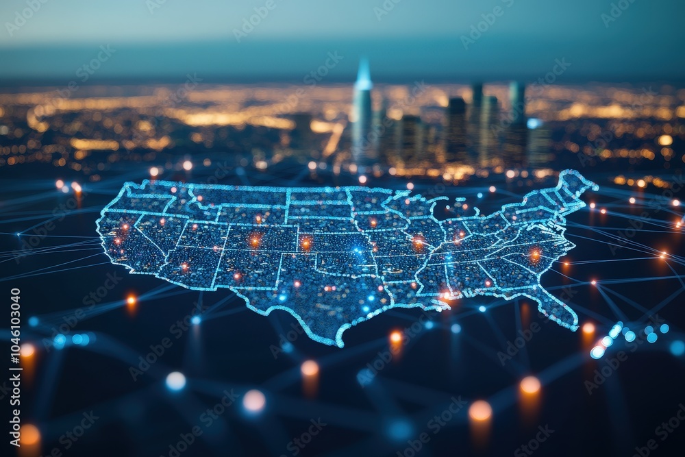 Digital Map of United States with Blue Connections Digital Map of United States with Blue Connections