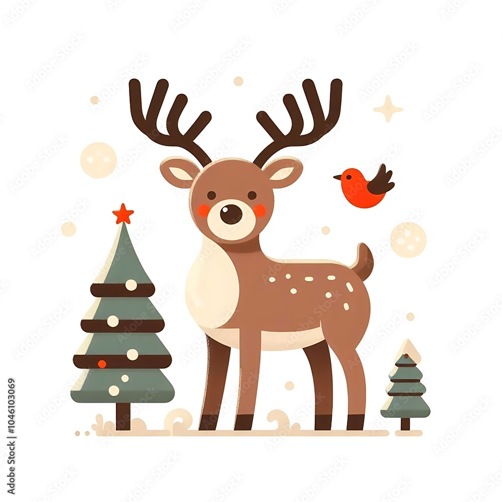 Flat, isolated illustration of a standing reindeer with large antlers. The design features smooth lines, a neutral brown color, and a simple yet elegant profile, evoking holiday themes. Flat, isolated illustration of a standing reindeer with large antlers. The design features smooth lines, a neutral brown color, and a simple yet elegant profile, evoking holiday themes.