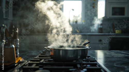 Steaming Pot on Stove in Modern Kitchen