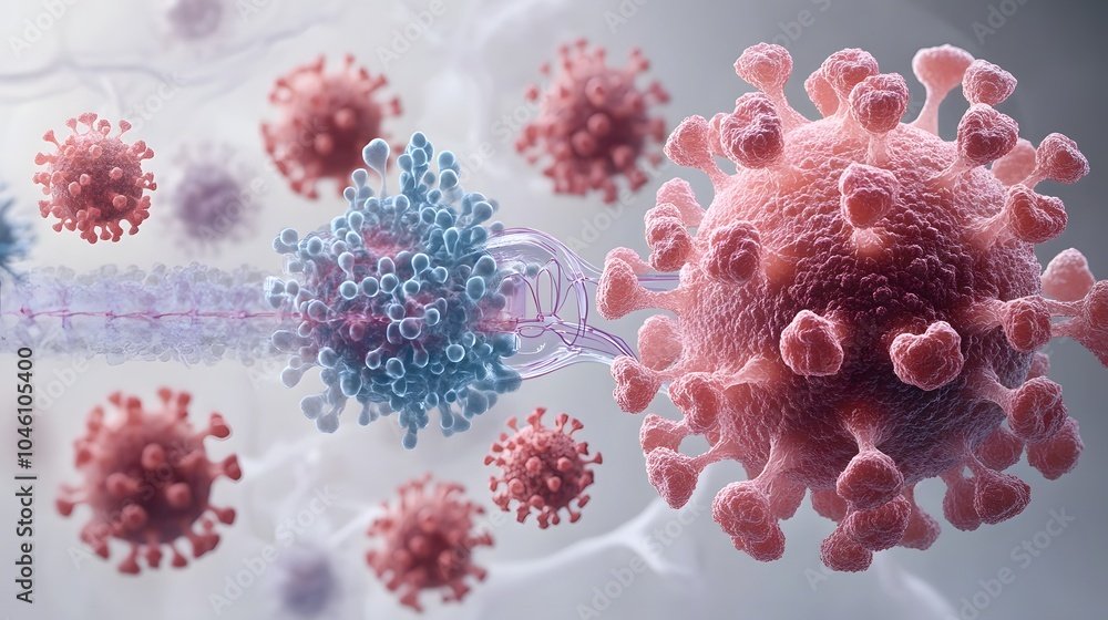 Detailed Illustration of Virus and Antibody Interaction Detailed Illustration of Virus and Antibody Interaction