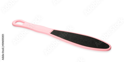 Pink foot file on white background. Pedicure tool