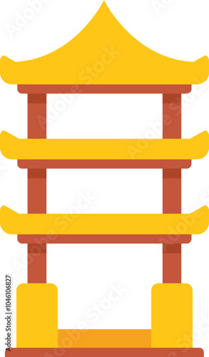 Traditional chinese gate standing alone with three levels and yellow roof on white background