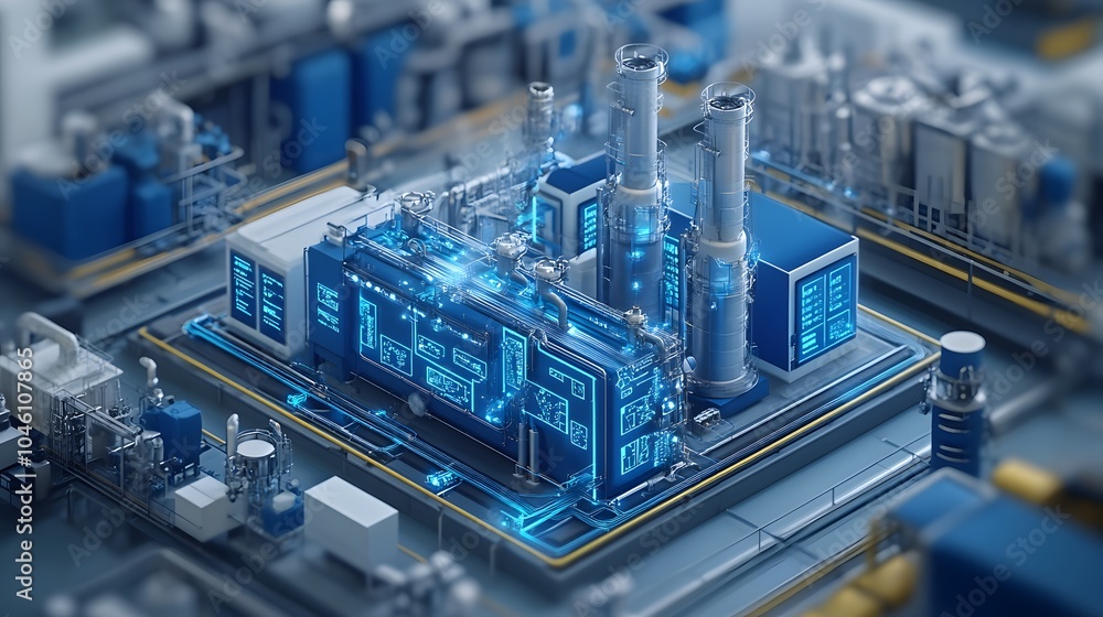 Modern Industrial Facility with Digital Technology Elements Modern Industrial Facility with Digital Technology Elements