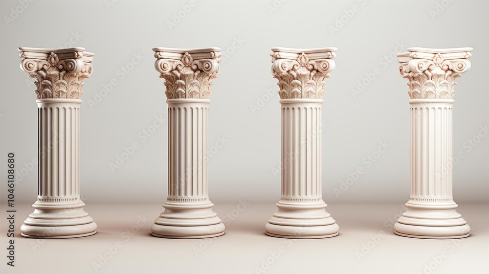 Obraz premium Four white pillars with a decorative base
