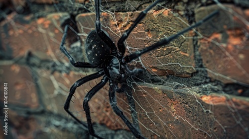 Black Spider on Brick Wall