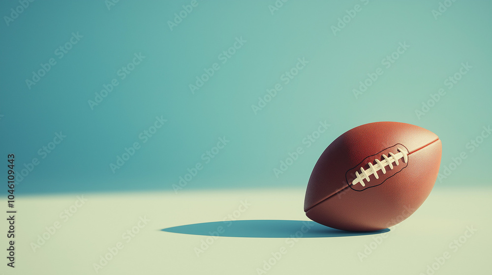 A lone football rests on a smooth surface,casting a gentle shadow while showcasing its rich texture against a subtle,calming backdrop,copy space A lone football rests on a smooth surface,casting a gentle shadow while showcasing its rich texture against a subtle,calming backdrop,copy space