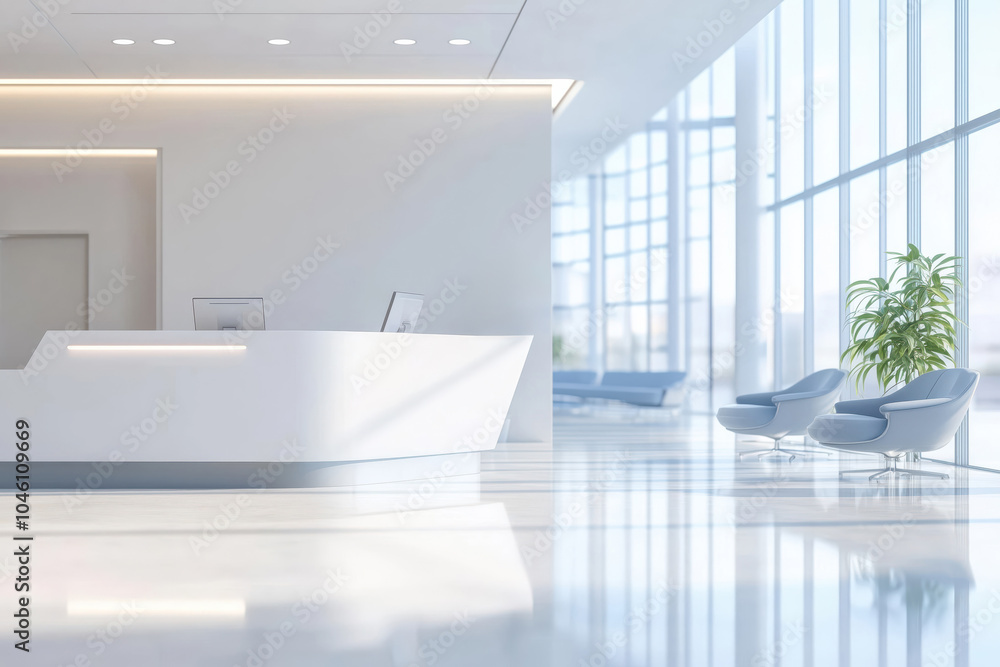 Reception and waiting area in a modern minimalist luxury clinic Reception and waiting area in a modern minimalist luxury clinic