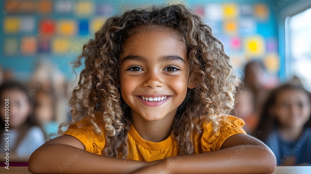 Happy Child Smiling in Colorful Classroom Environment