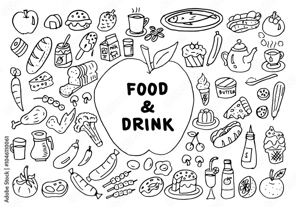 Food and drink hand drawn doodle line drawing vector element icon. Food and drink hand drawn doodle line drawing vector element icon.