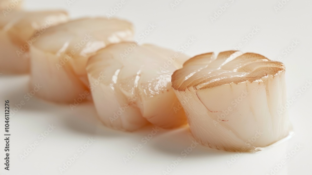 Closeup of Scallops on a White Plate Closeup of Scallops on a White Plate