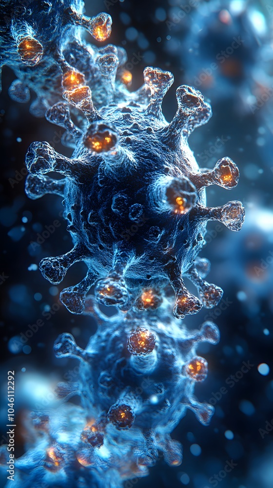 Microscopic View of Virus with Glowing Features Microscopic View of Virus with Glowing Features