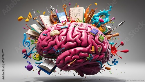 Concept art of a human brain exploding with knowledge and creativity 