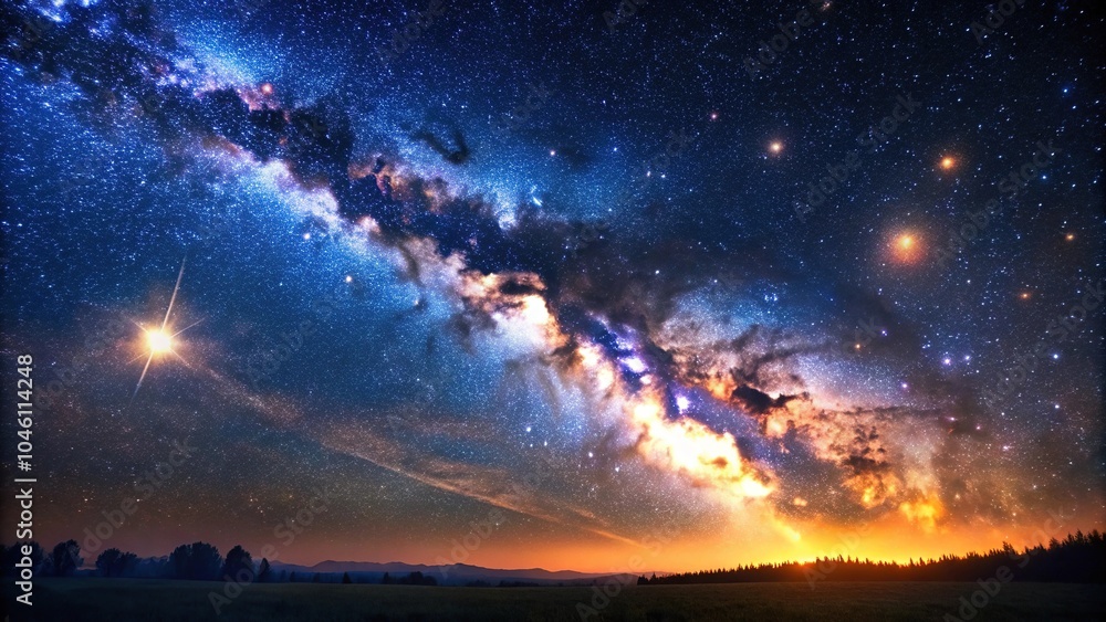 Starry night sky with Milky Way galaxy and astronomical objects Starry night sky with Milky Way galaxy and astronomical objects