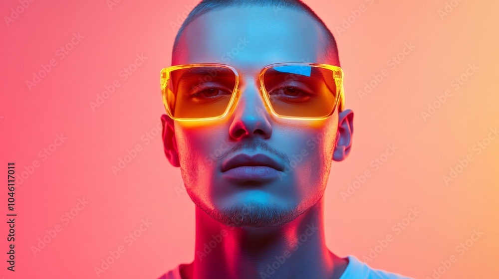 Man in vibrant neon sunglasses portrait Man in vibrant neon sunglasses portrait