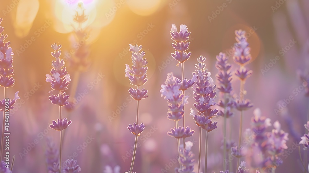 Obraz premium Lavender flowers in the rays of the setting sun. Nature background