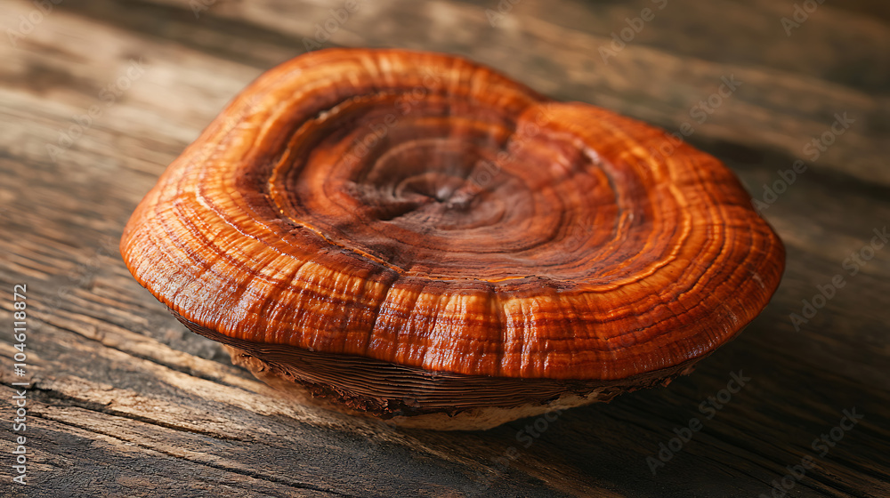 Lingzhi Mushroom isolated on a wooden table Lingzhi Mushroom isolated on a wooden table