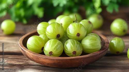 Indian gooseberry in aplate isolated on a wooden table photo