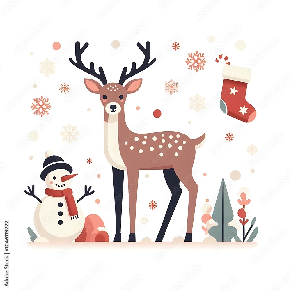 Flat, isolated illustration of a standing reindeer with large antlers. The design features smooth lines, a neutral brown color, and a simple yet elegant profile, evoking holiday themes. Flat, isolated illustration of a standing reindeer with large antlers. The design features smooth lines, a neutral brown color, and a simple yet elegant profile, evoking holiday themes.
