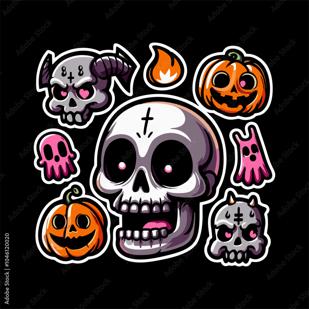 Illustrator vector sticker of skull, witch Halloween Theme Illustrator vector sticker of skull, witch Halloween Theme