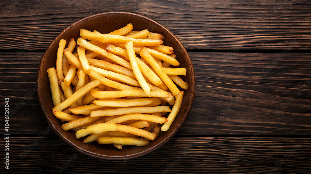 French fries in plate isolated on a wooden table French fries in plate isolated on a wooden table
