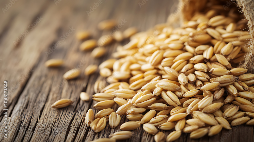 Fototapeta premium Barley Grains isolated on a wooden table
