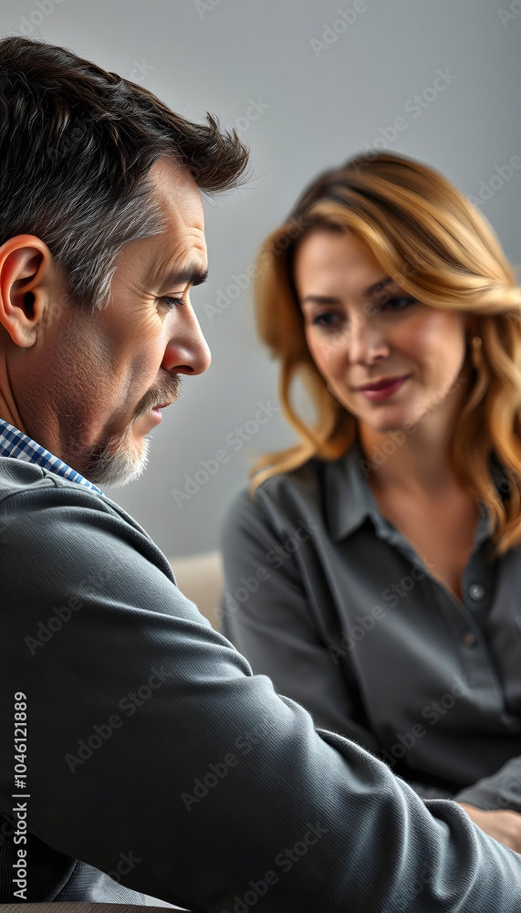 Depressed husband at couples therapy isolated with white highlights, png Depressed husband at couples therapy isolated with white highlights, png