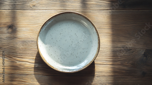 Beautiful shape ceramic plate isolated on a wooden table