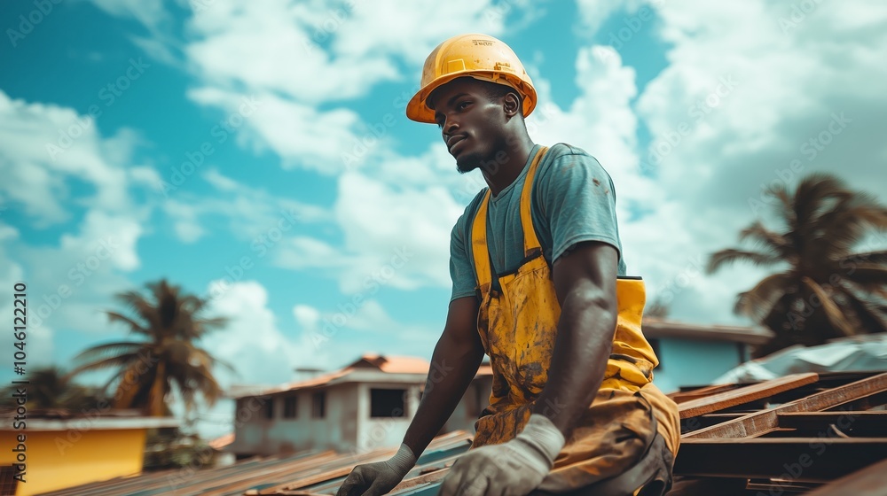 Construction worker working in a roof. Construction worker working in a roof.