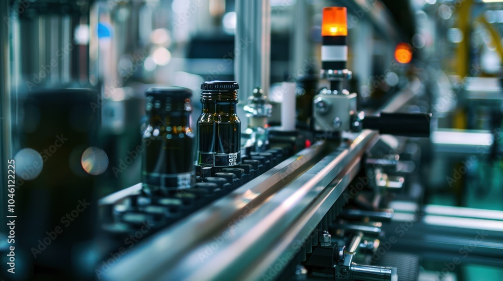 Bottles Moving on a Conveyor Belt in a Factory Bottles Moving on a Conveyor Belt in a Factory