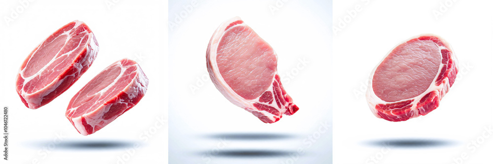 Raw, red meat, cut into thick slices, ready for the grill Raw, red meat, cut into thick slices, ready for the grill