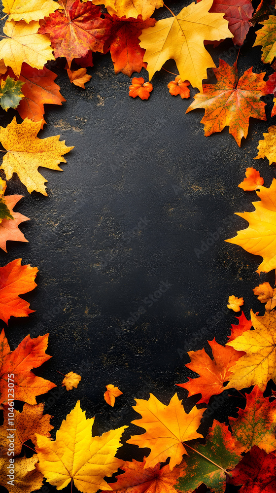 Autumn leaves frame on a dark background with copy space. Autumn leaves frame on a dark background with copy space.