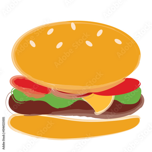 Colorful cheeseburger with toppings illustration Vector