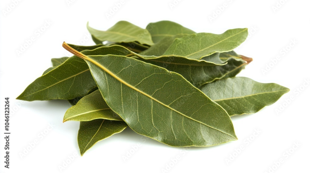 Fototapeta premium Fresh Bay Leaves on White Background