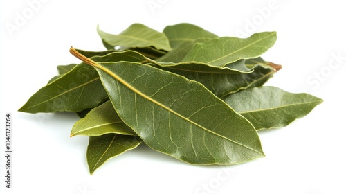 Fresh Bay Leaves on White Background