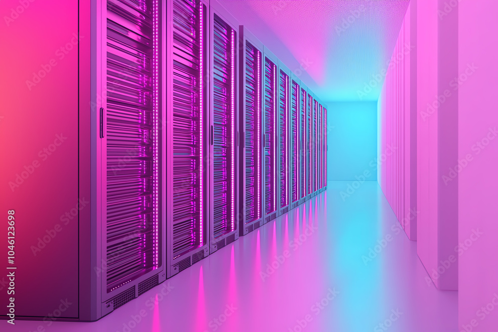 Fototapeta premium Beams of light connecting storage modules to a large digital cloud deployment blueprint futuristic tone colored pastel