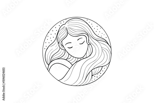 Line Art Women sleeping comfort care logo symbol design, illustration on white background.