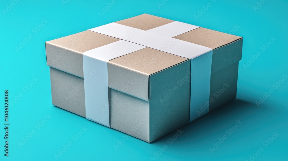 Fototapeta premium A plain cardboard box with a white label area, designed to have a logo added.