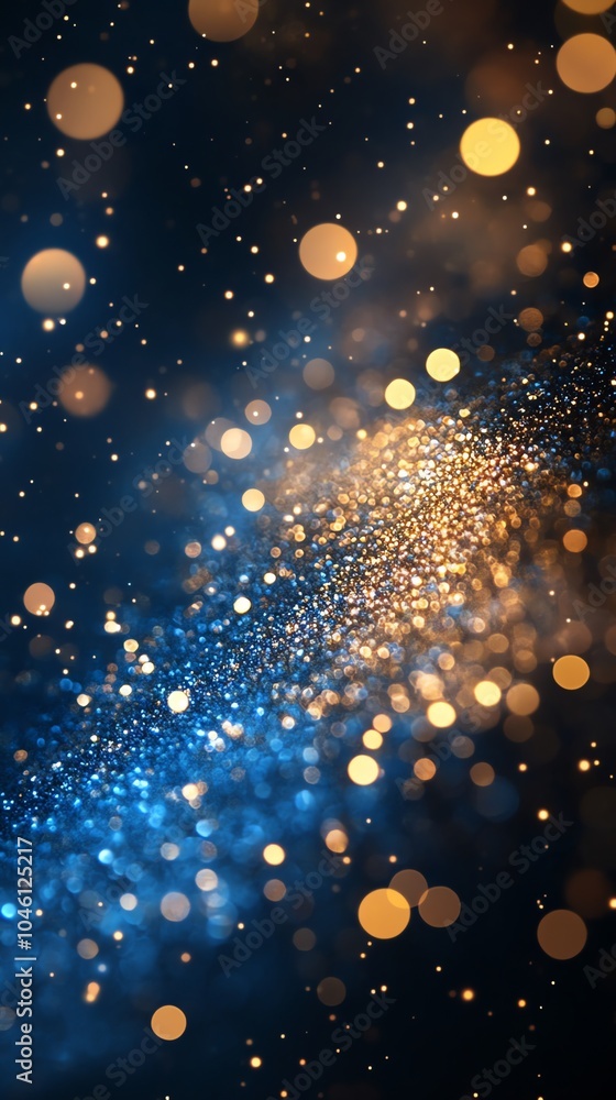 Abstract background with blue and gold glitter bokeh lights. Abstract background with blue and gold glitter bokeh lights.