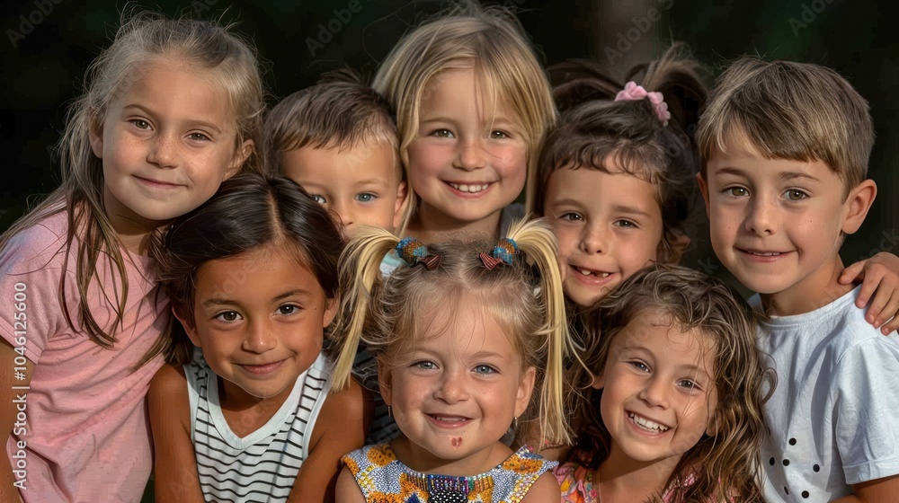 Joyful Summer Moments: Group Portrait of Happy Little School Children Having Fun Outdoors in the Park Joyful Summer Moments: Group Portrait of Happy Little School Children Having Fun Outdoors in the Park