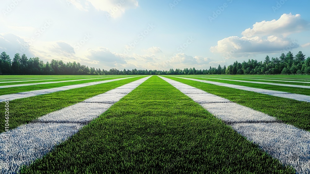 Obraz premium Open Football Field with Lush Green Grass and Blue Sky