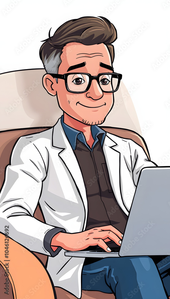 mature man in glasses use laptop online sitting in armchair, psychologist online isolated with white highlights, png mature man in glasses use laptop online sitting in armchair, psychologist online isolated with white highlights, png