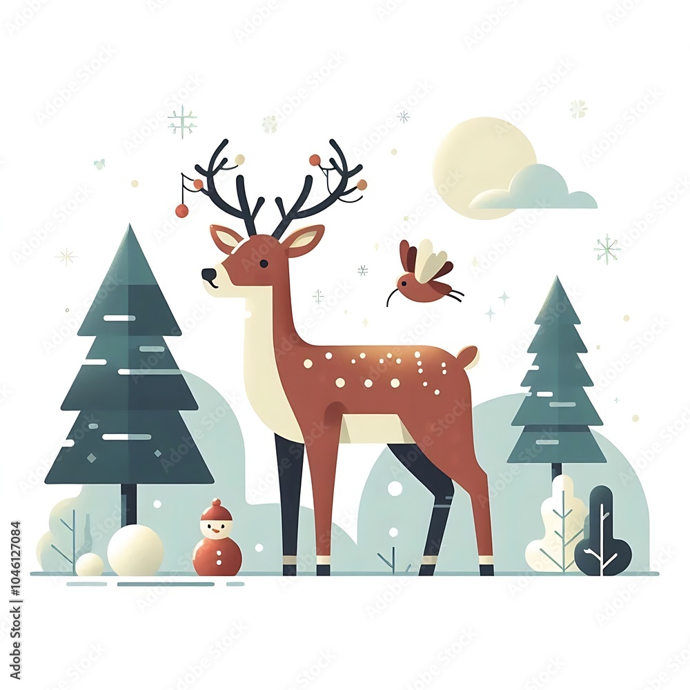 Flat, isolated illustration of a standing reindeer with large antlers. The design features smooth lines, a neutral brown color, and a simple yet elegant profile, evoking holiday themes. Flat, isolated illustration of a standing reindeer with large antlers. The design features smooth lines, a neutral brown color, and a simple yet elegant profile, evoking holiday themes.